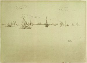 「海軍の見直し」と題された12のエッチングのセットからの砲塔船、1887 作： James Abbott McNeill Whistler